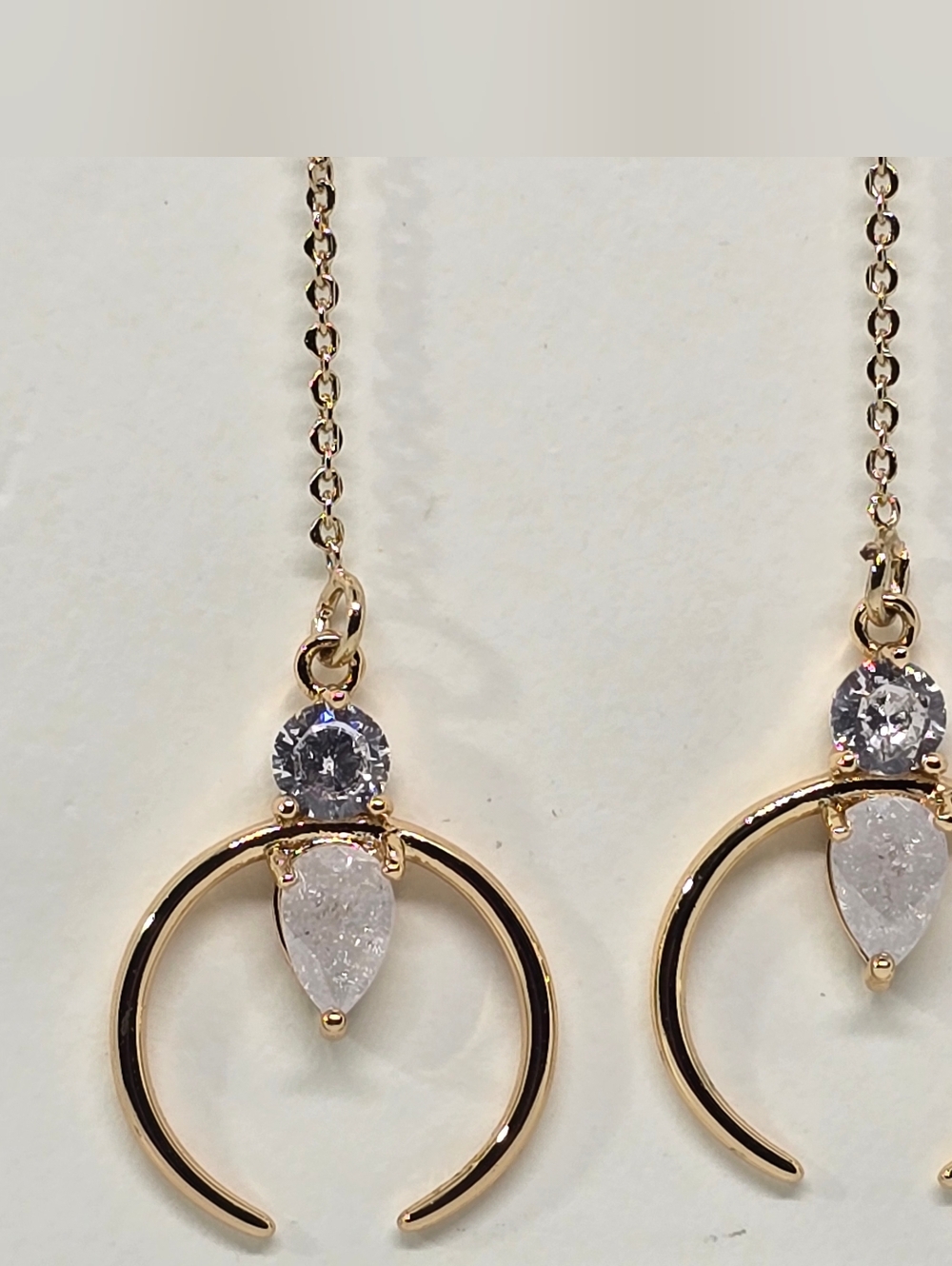 Express Gold-Tone Chain Drop Earrings with Lilac and Clear Stones - Picture 4 of 5